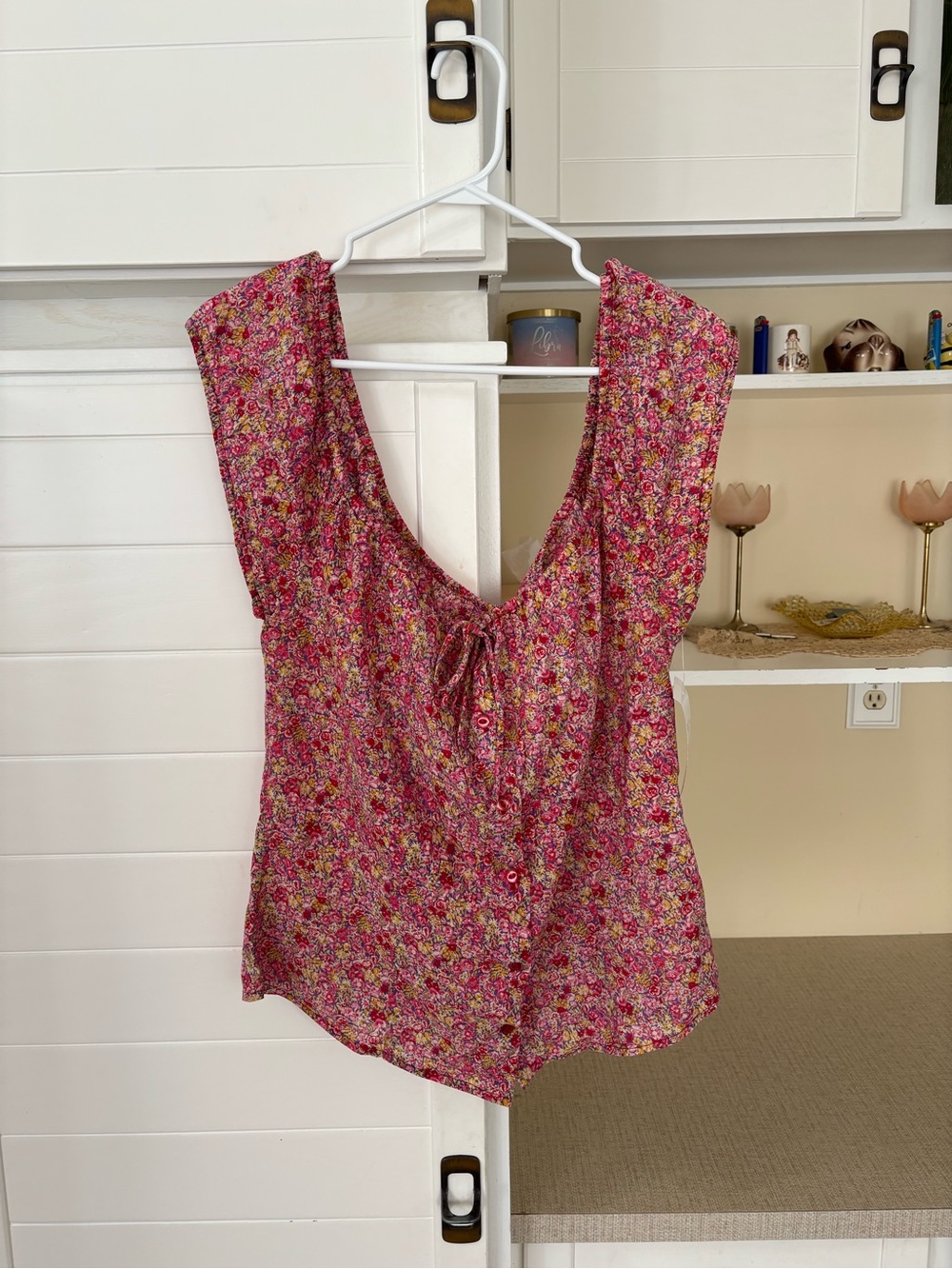 Y2K Pink floral button down blouse